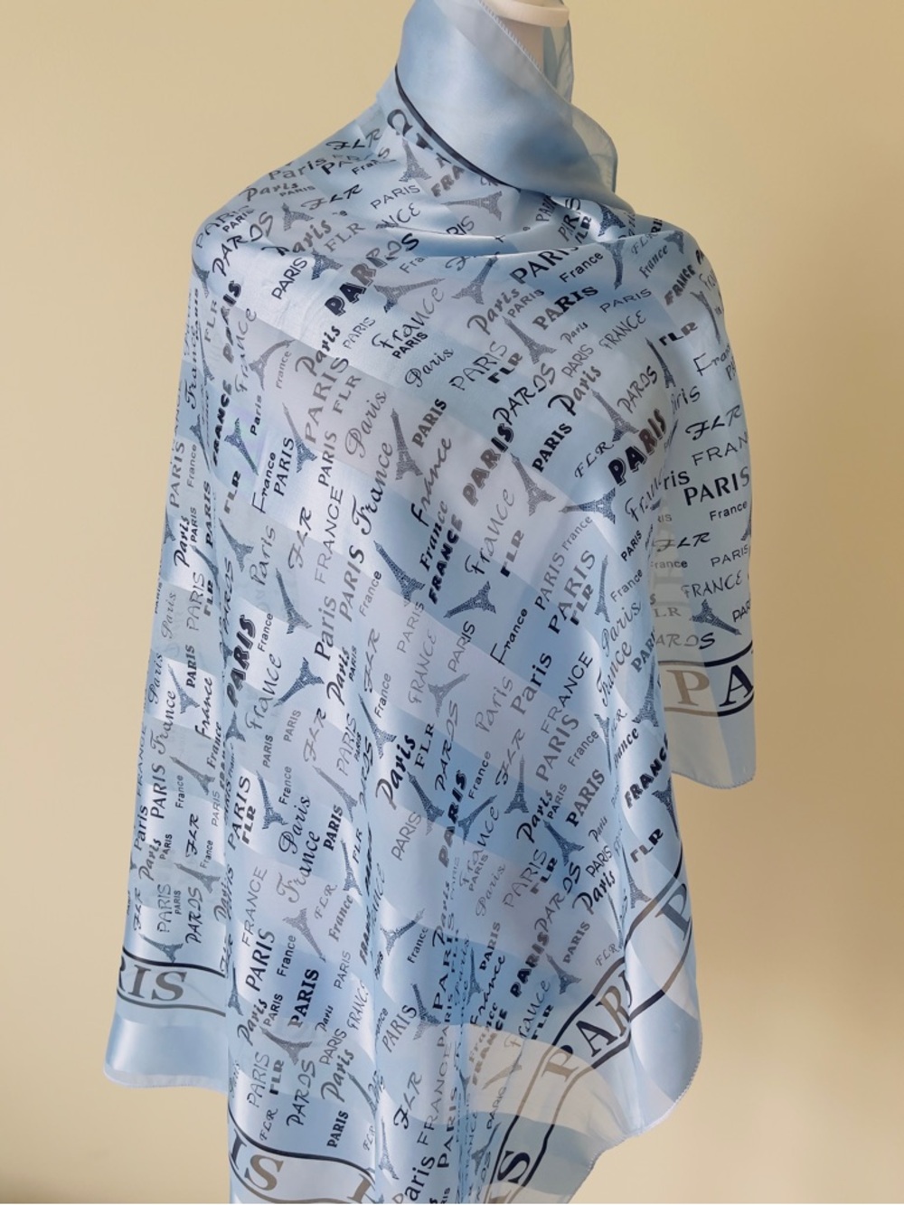 Light Blue 'Paris' Silk-Feel Scarf - Women's Accessory - Picture 4 of 6